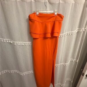 Orange Strapless Maxi Dress with slit NWT